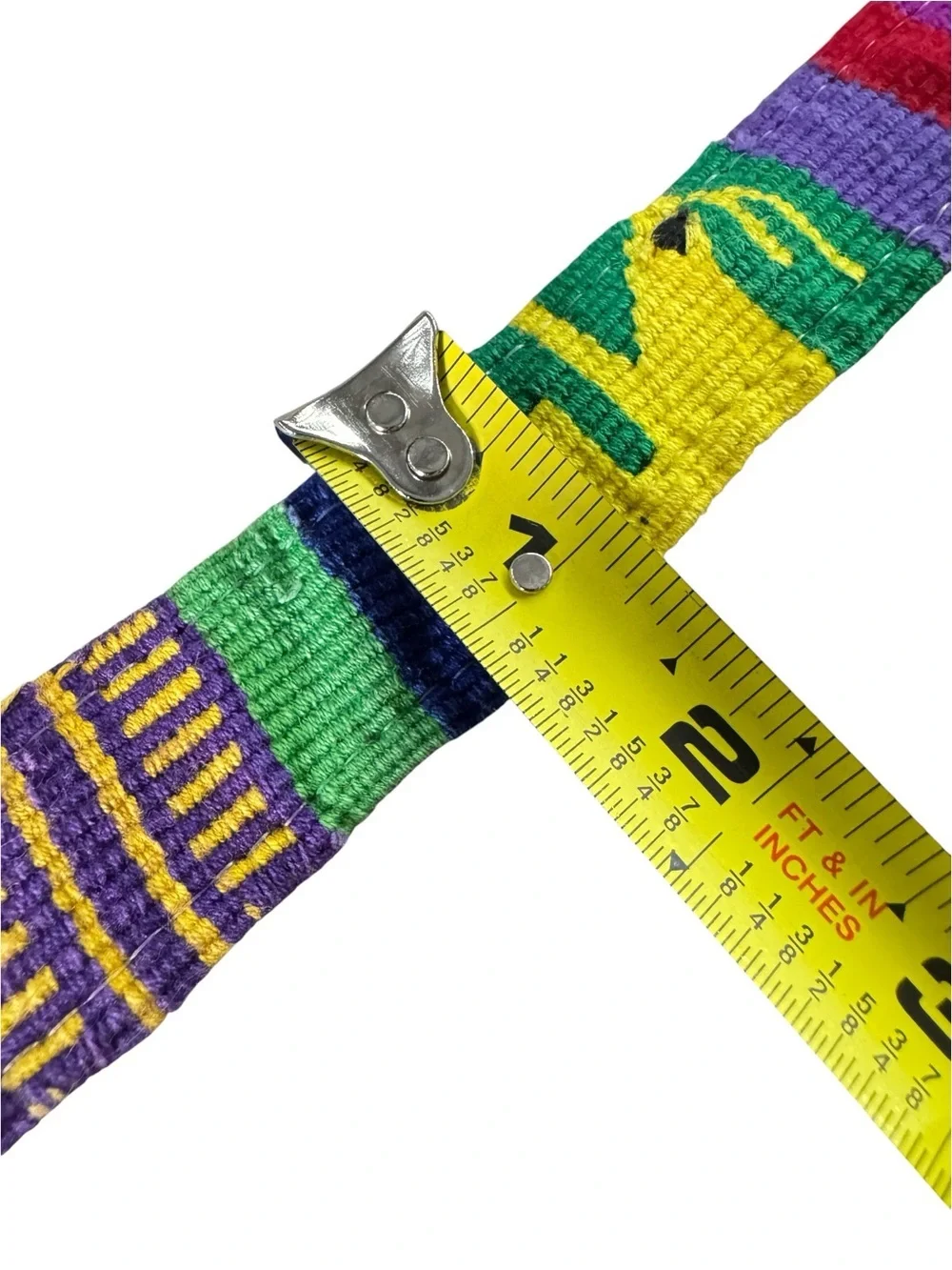 Vintage Guatemalan Woven Textile Leather Belt Sz 33 Multicolor Boho Southwestern